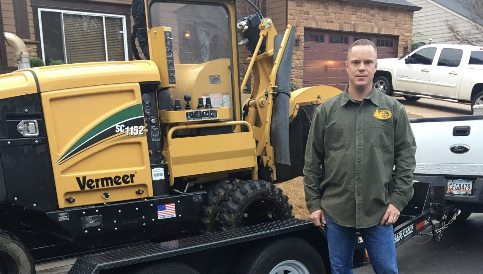 Jay, owner of A&L Stump Grinding, with the company's Vermeer stump grinder